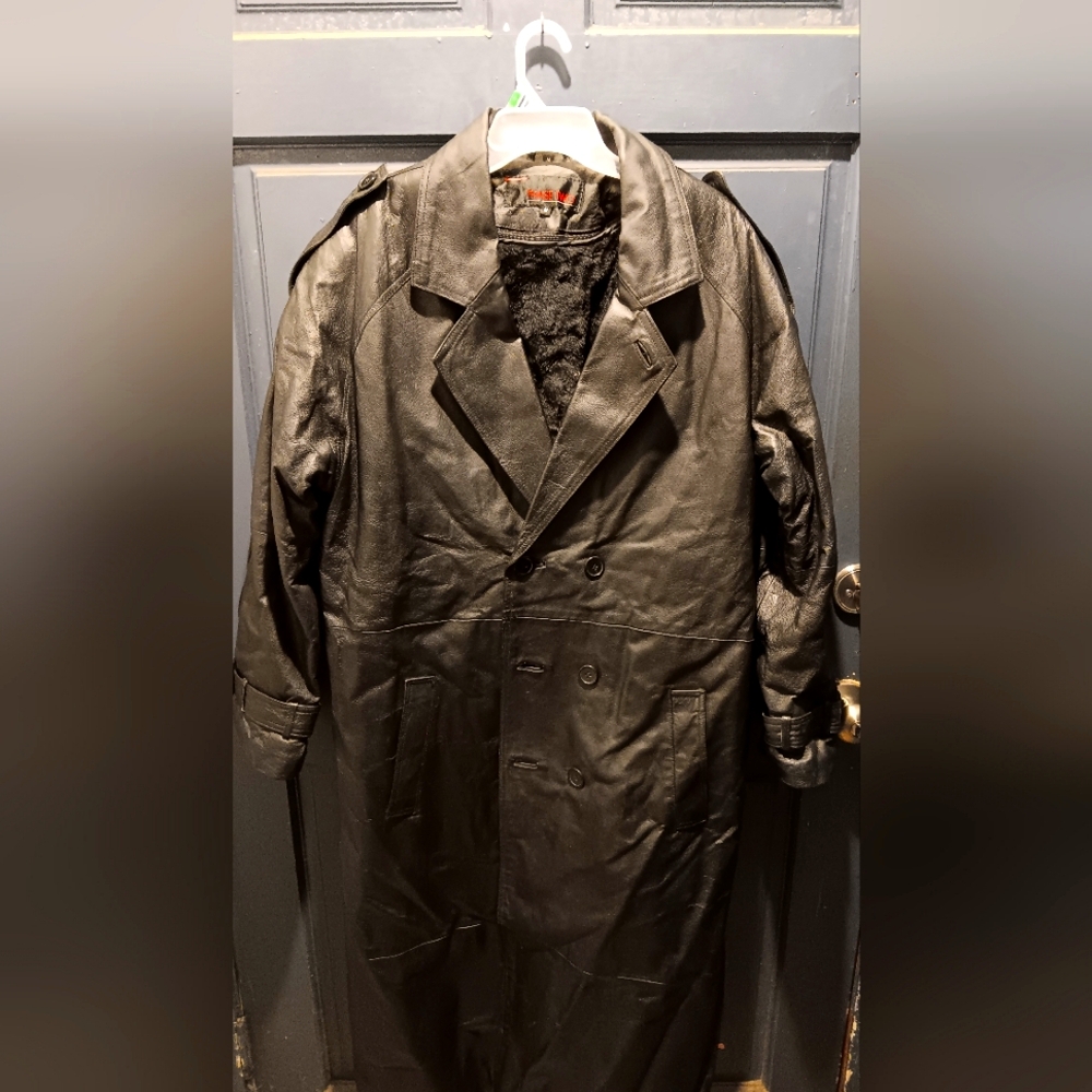 Phase two leather trench coat fully lined and body lined with removable faux fur